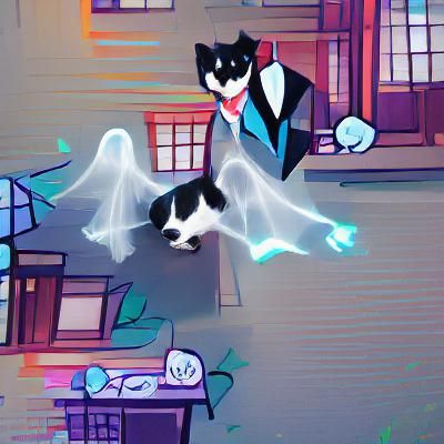 Ghost Tuxedo Cat Anime Crime Fighter