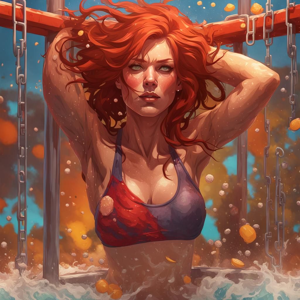 Redhead Dunk Tank Splash Art Portrait