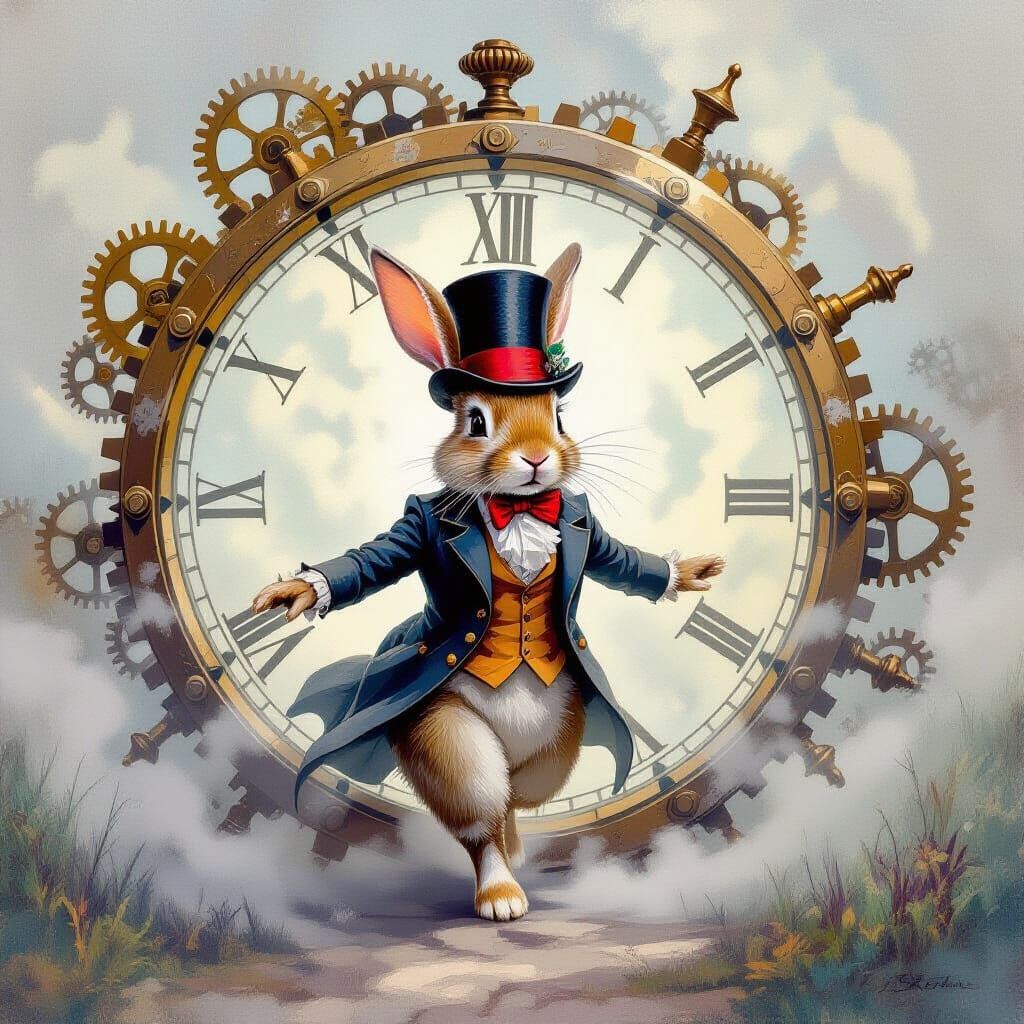 Rabbit Time Traveler in Impressionistic Surrealism