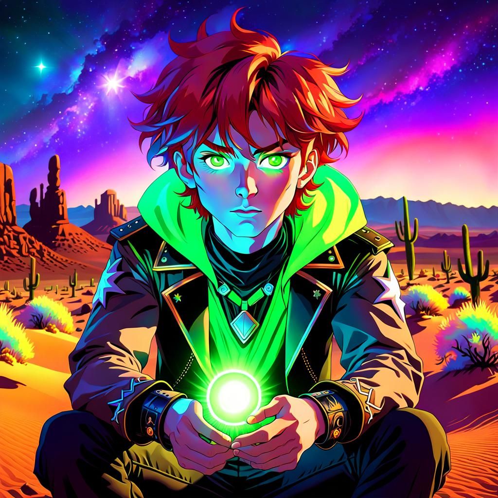 Teen Cowboy with Glowing Aura in Wild West