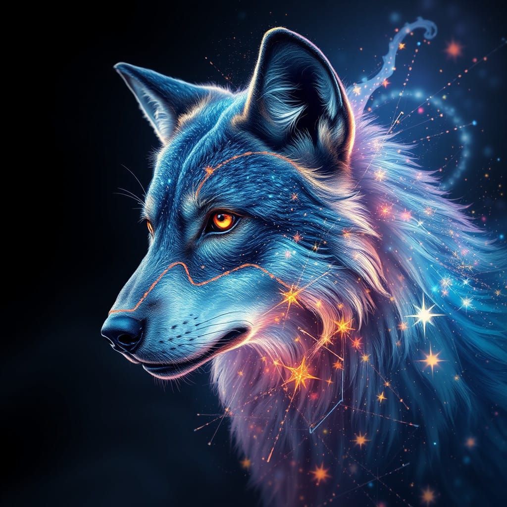 Wolf Emerging from Starlight in Hyperrealistic Detail