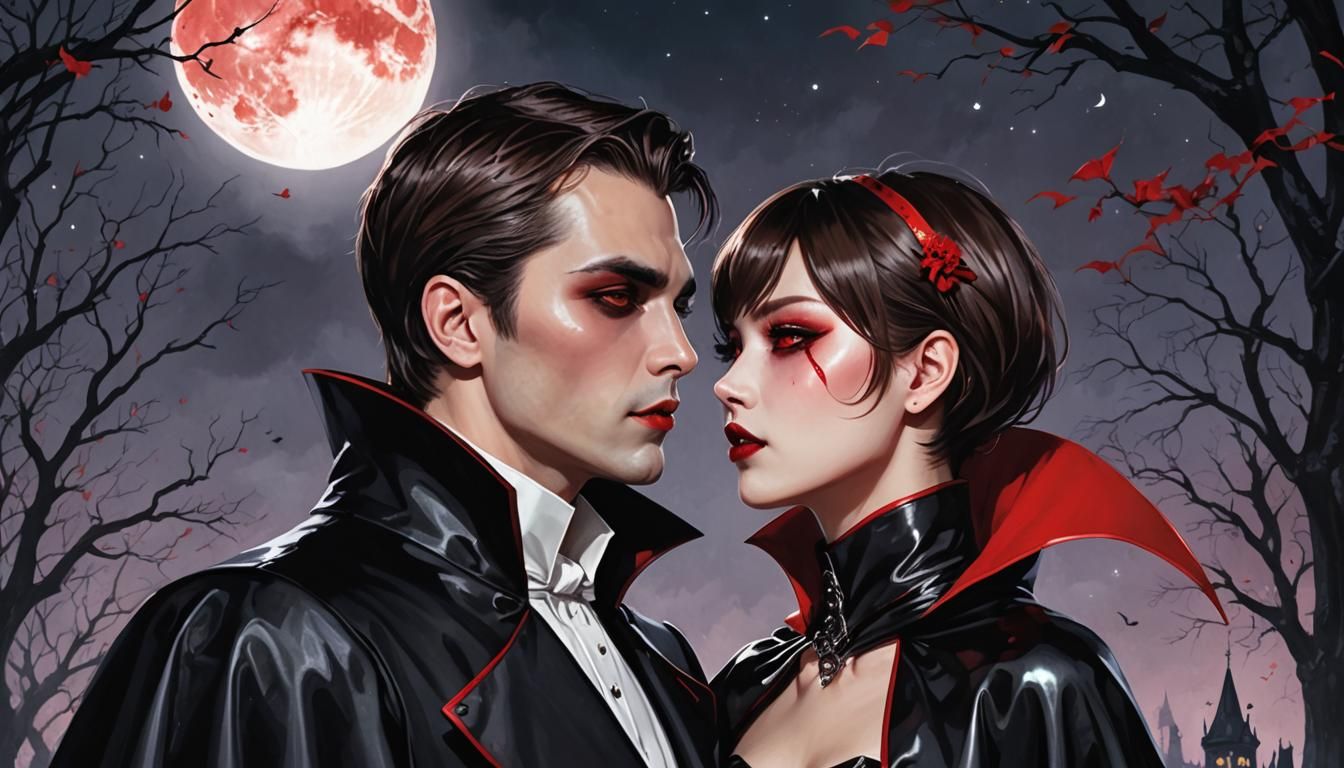 Vampire Couple Embrace in Hyperdetailed Portrait