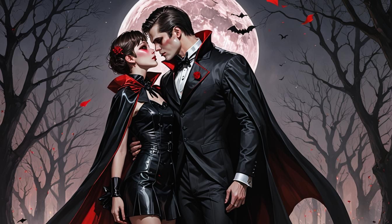 Vampire Couple Portrait in Hyperdetailed Digital Art