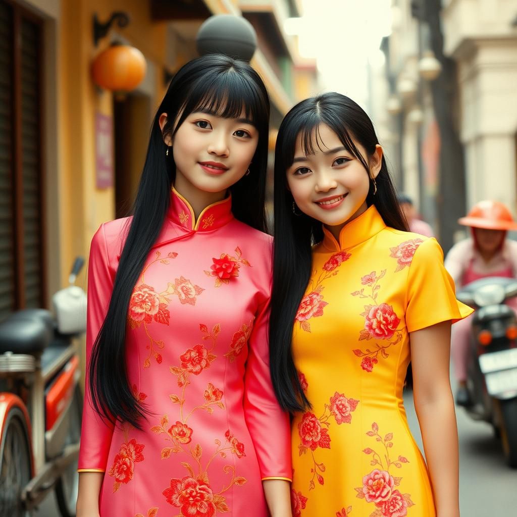 18 year old Vietnamese woman with long black hair with bangs...