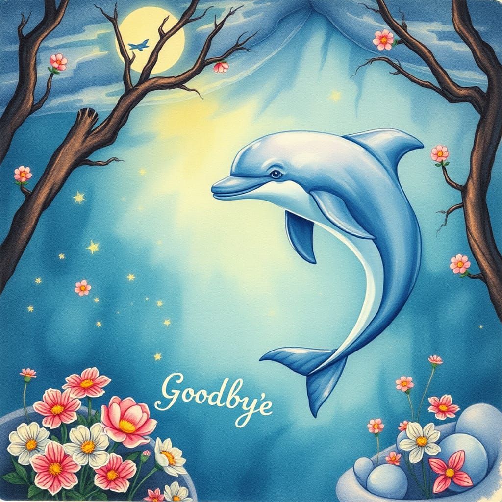 Whimsical Dolphin Farewell in Vintage Watercolor
