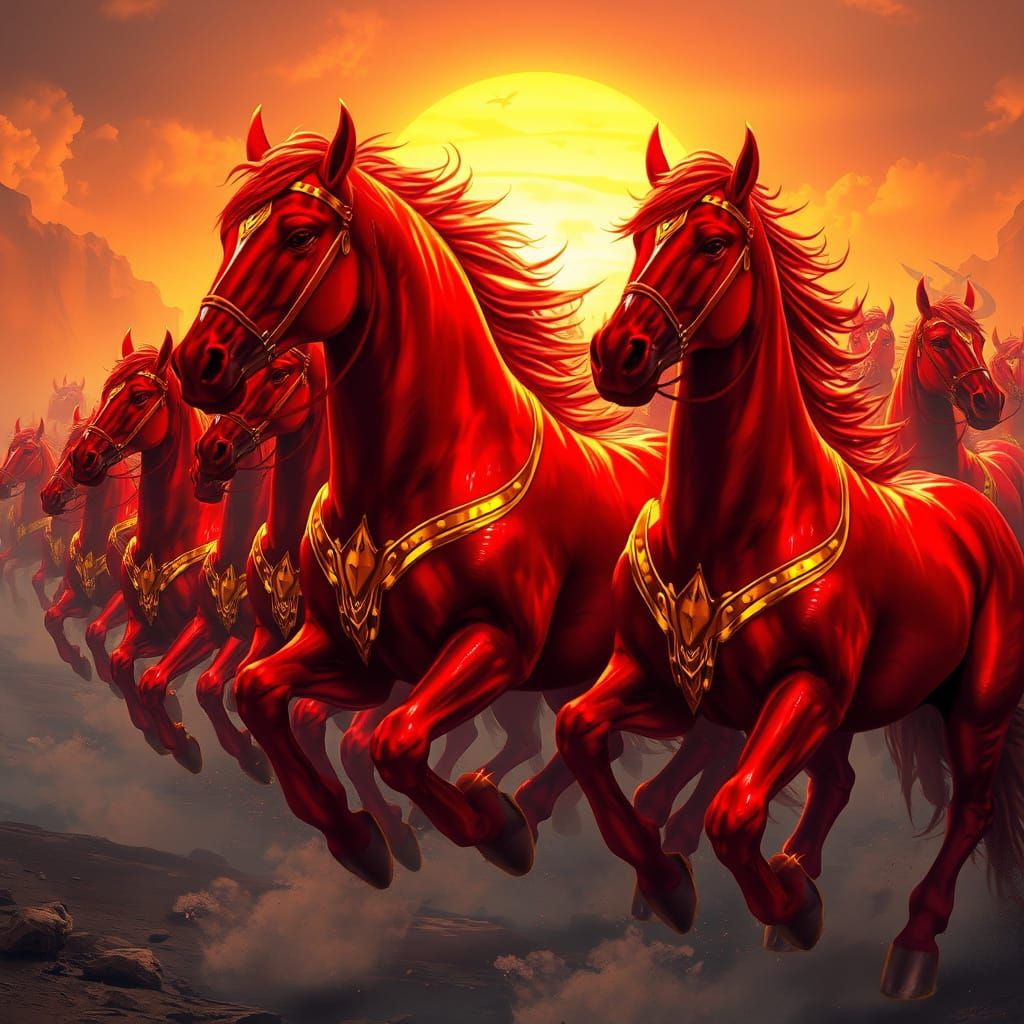 Regal Cherry Horse Armies in Vibrant Sunset