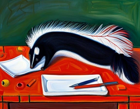 Skunk and Feather Drawing in Sol LeWitt Style