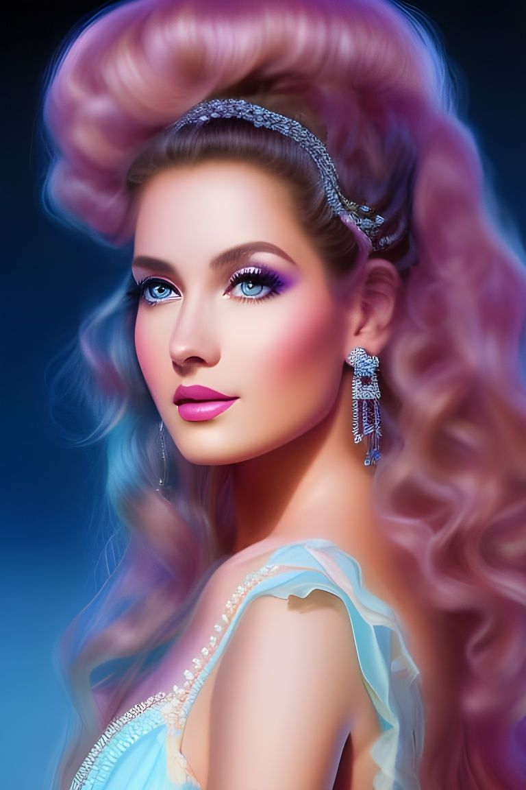 Hazel-Eyed Woman with Flowing Hair, Digital Art