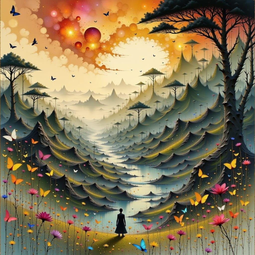 Vibrant Watercolor Paradise World with Galaxies and Starligh...