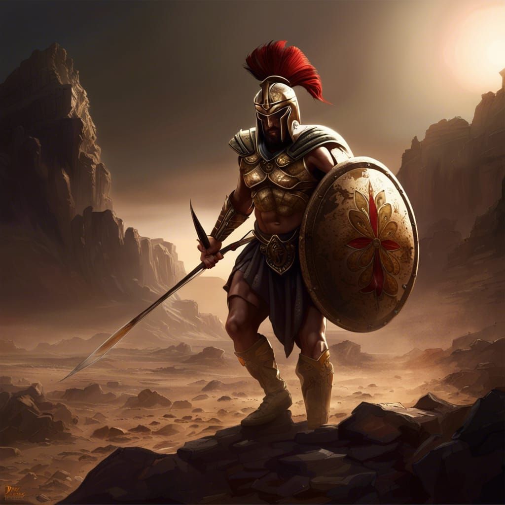 Spartan Warrior in a Desert Landscape