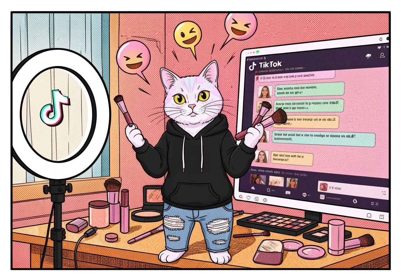 Cat Does TikTok Makeup in Pastel Goth Style