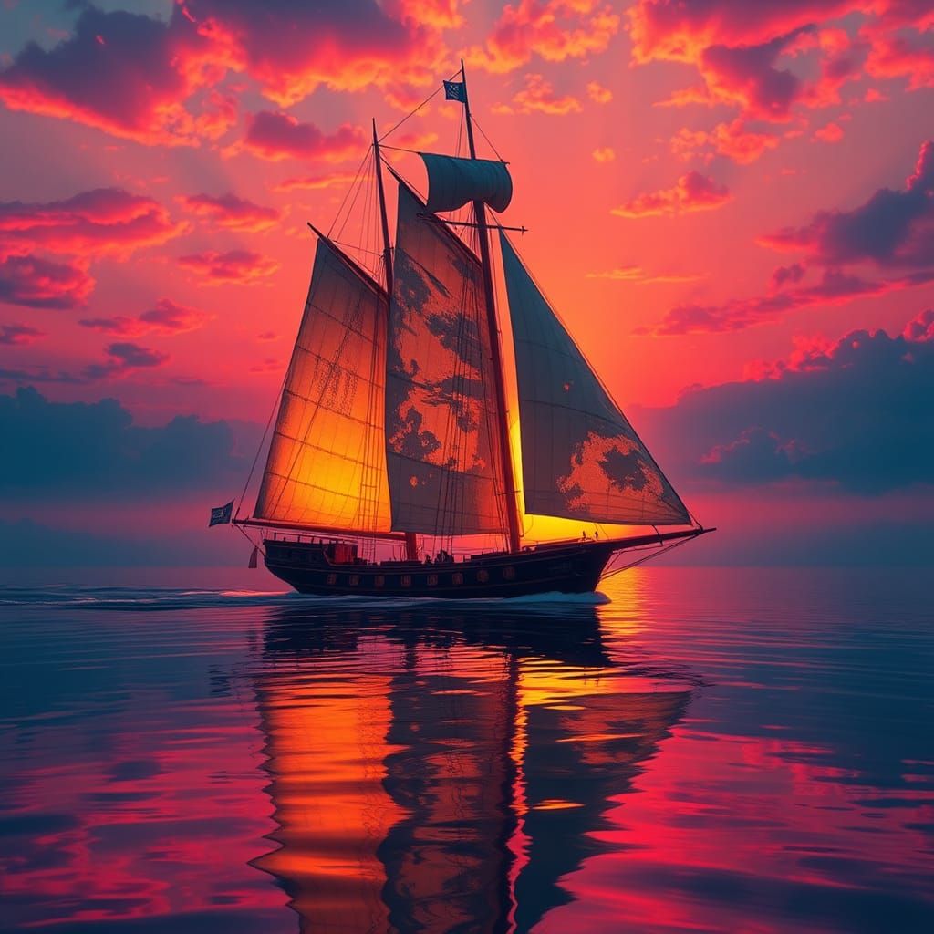 Sailing Vessel Sunset: A Nostalgic Dreamscape