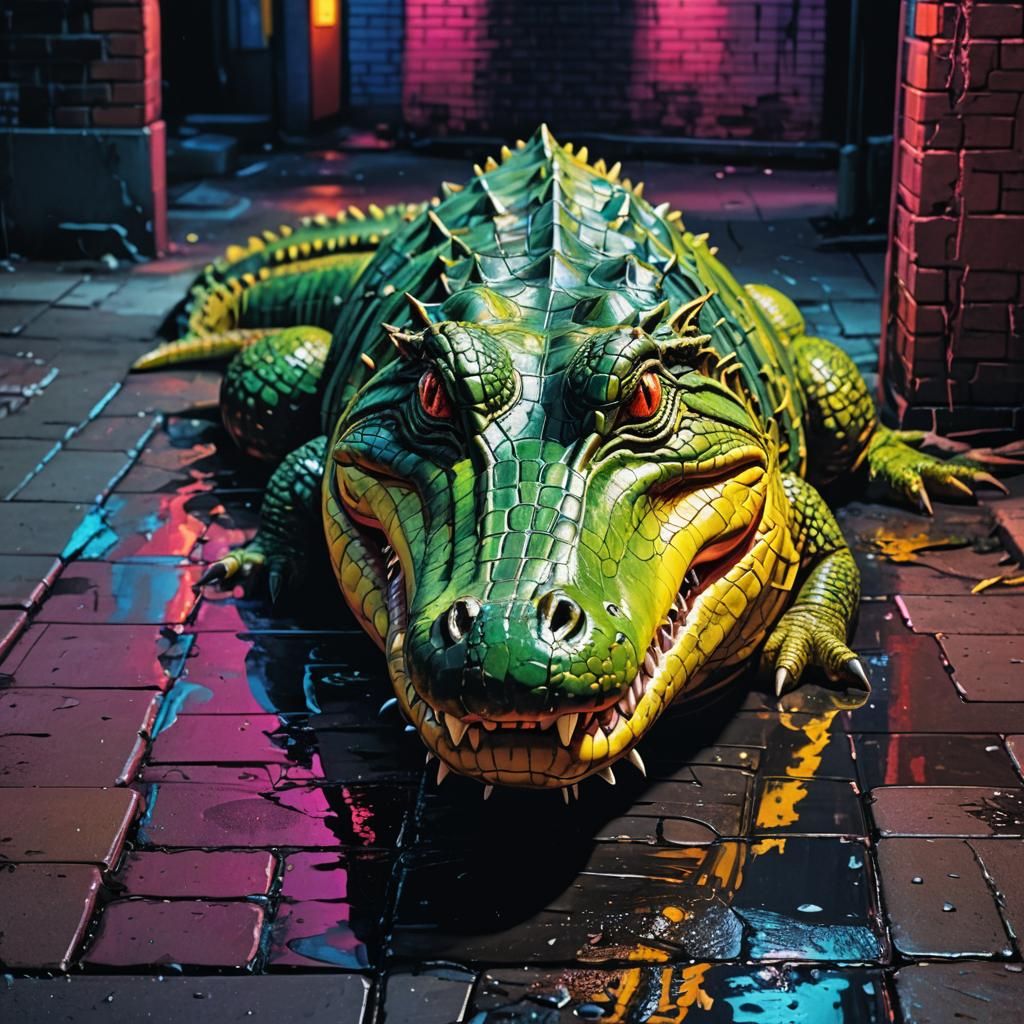 Hyper-Realistic Crocodile Portrait in Pop Art Style