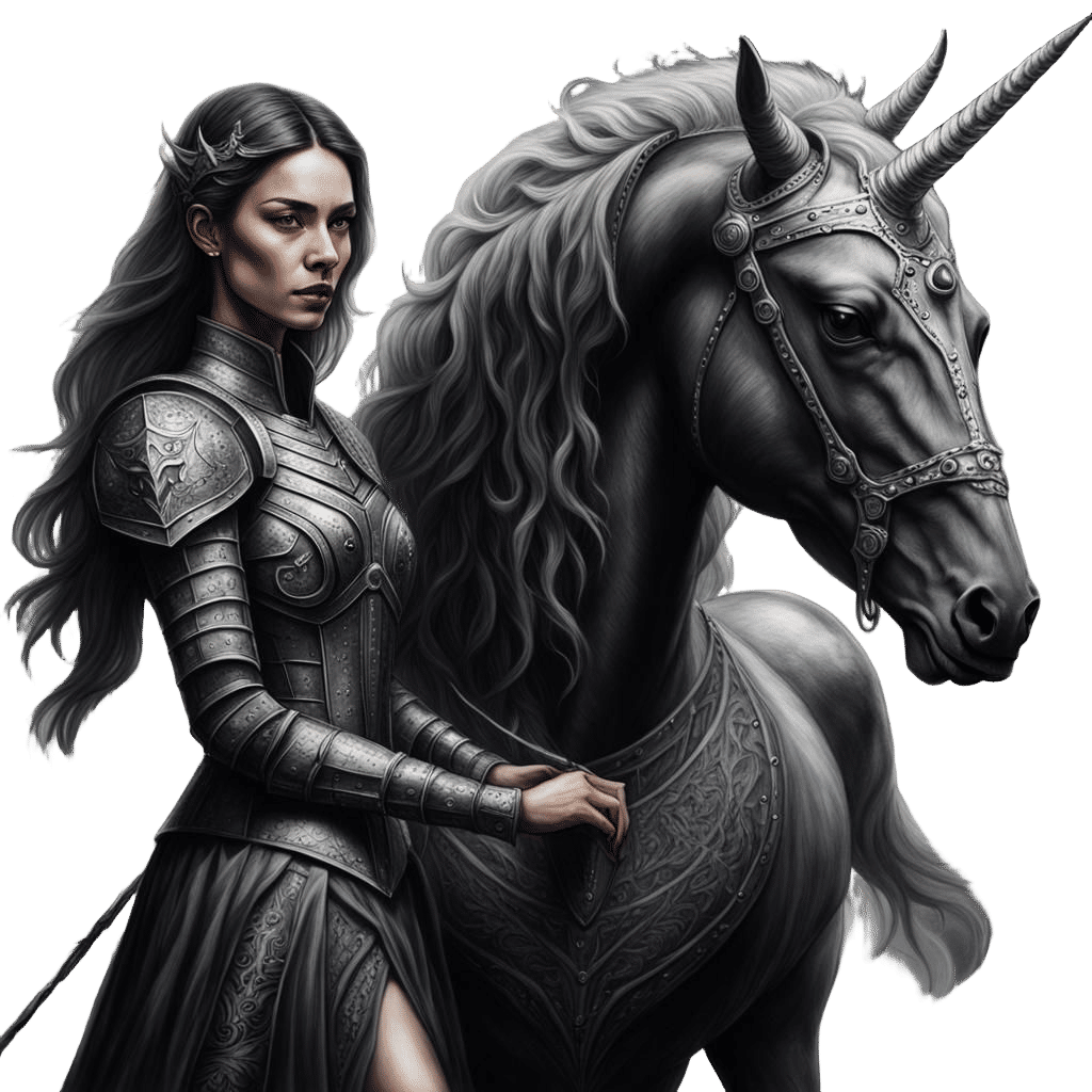 Armored Latina Woman with Armored Unicorn