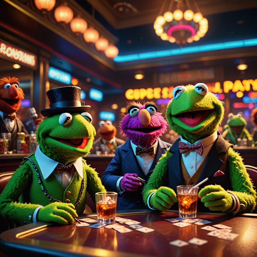 Muppets Drinking and Smoking in Casino: Digital Art