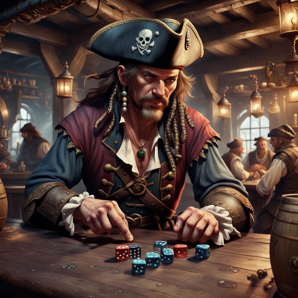 Pirate Dice Game in Tavern: Detailed Matte Painting
