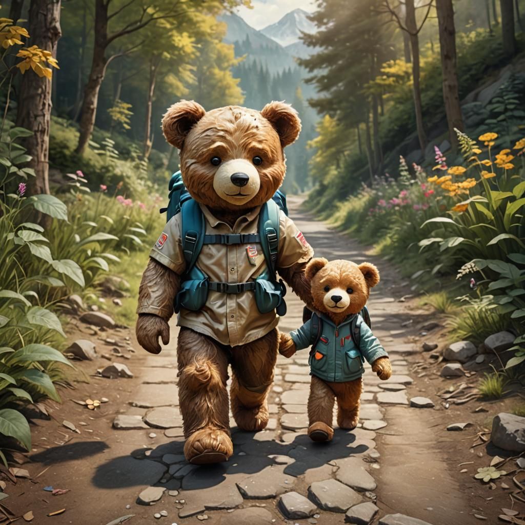 Teddy Bear and Child Hiking Adventure