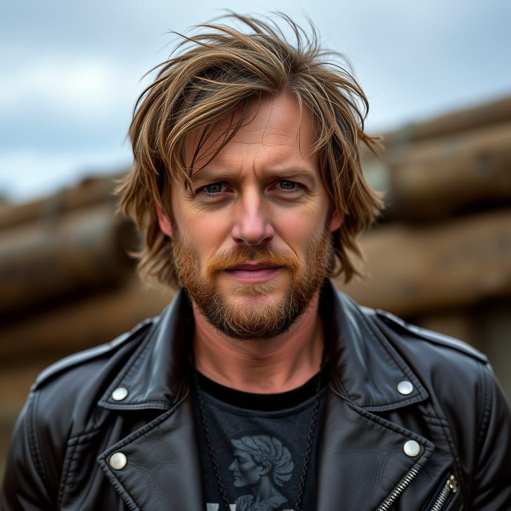 Rugged Rock Star Entrepreneur in Leather Jacket