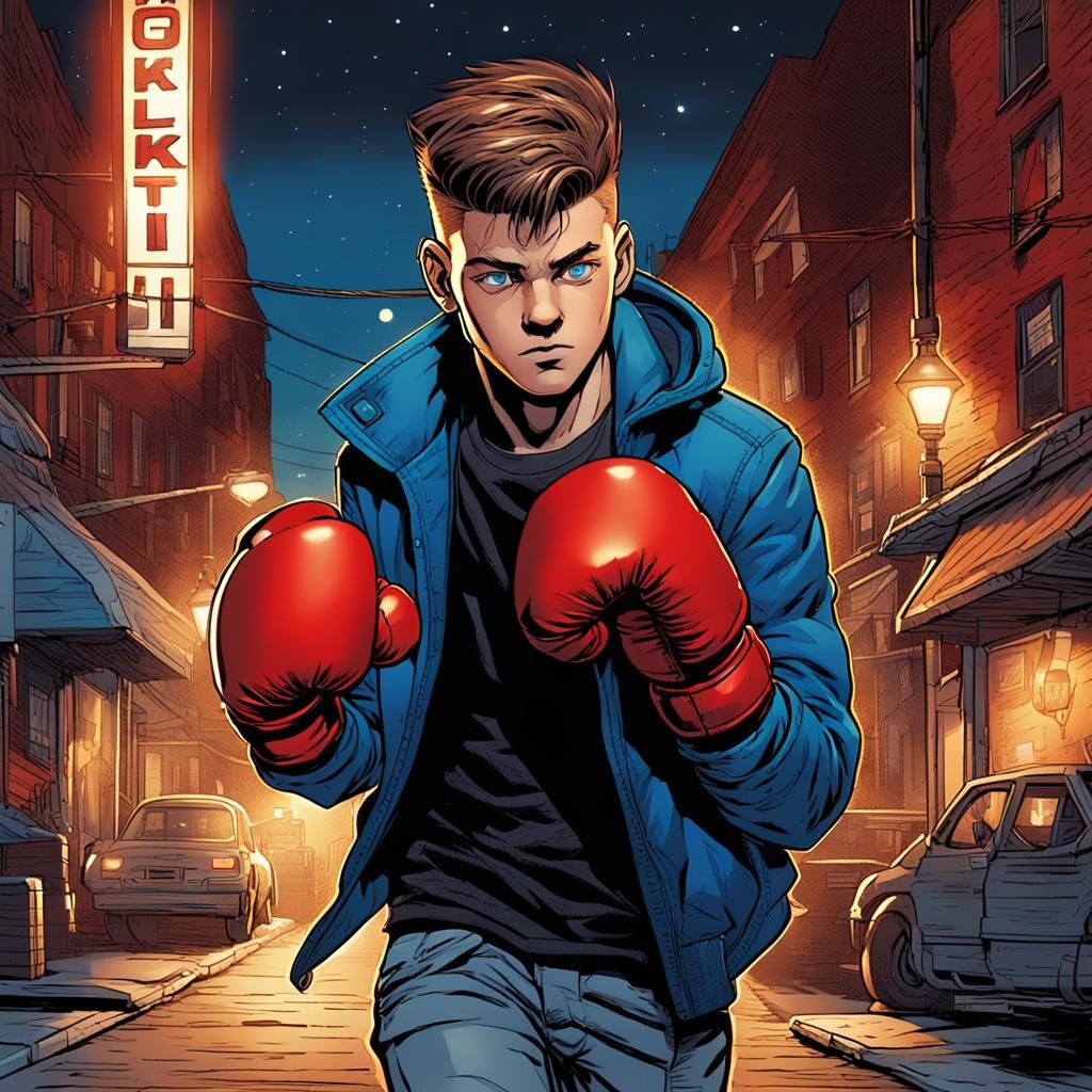 Comic Book Art of Young Boxer with Magic