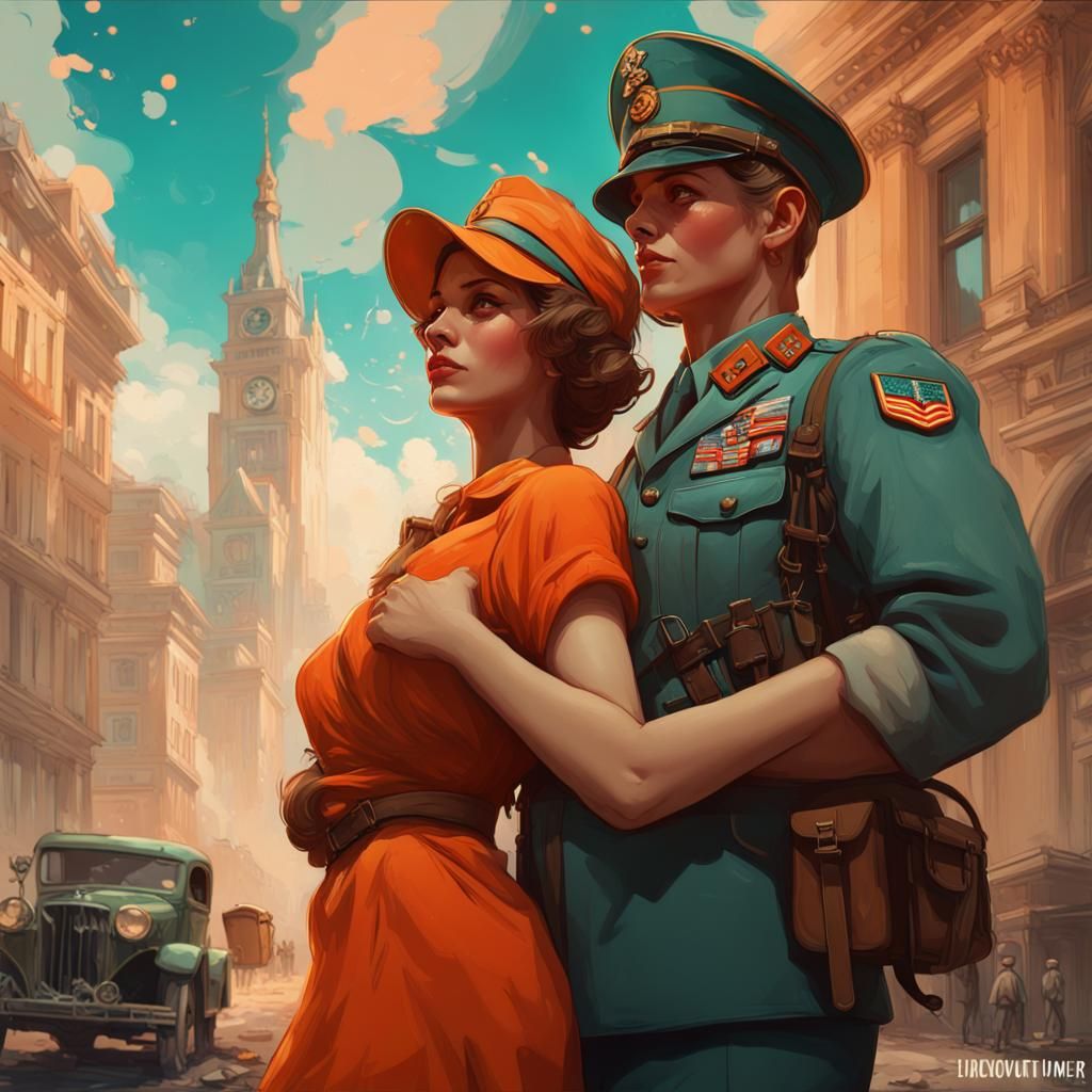 Vintage WWII Postcard in Art Nouveau Style