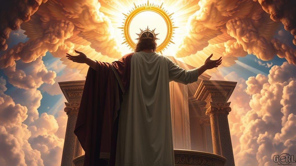 Regal Figure Before God's Throne in Renaissance Style