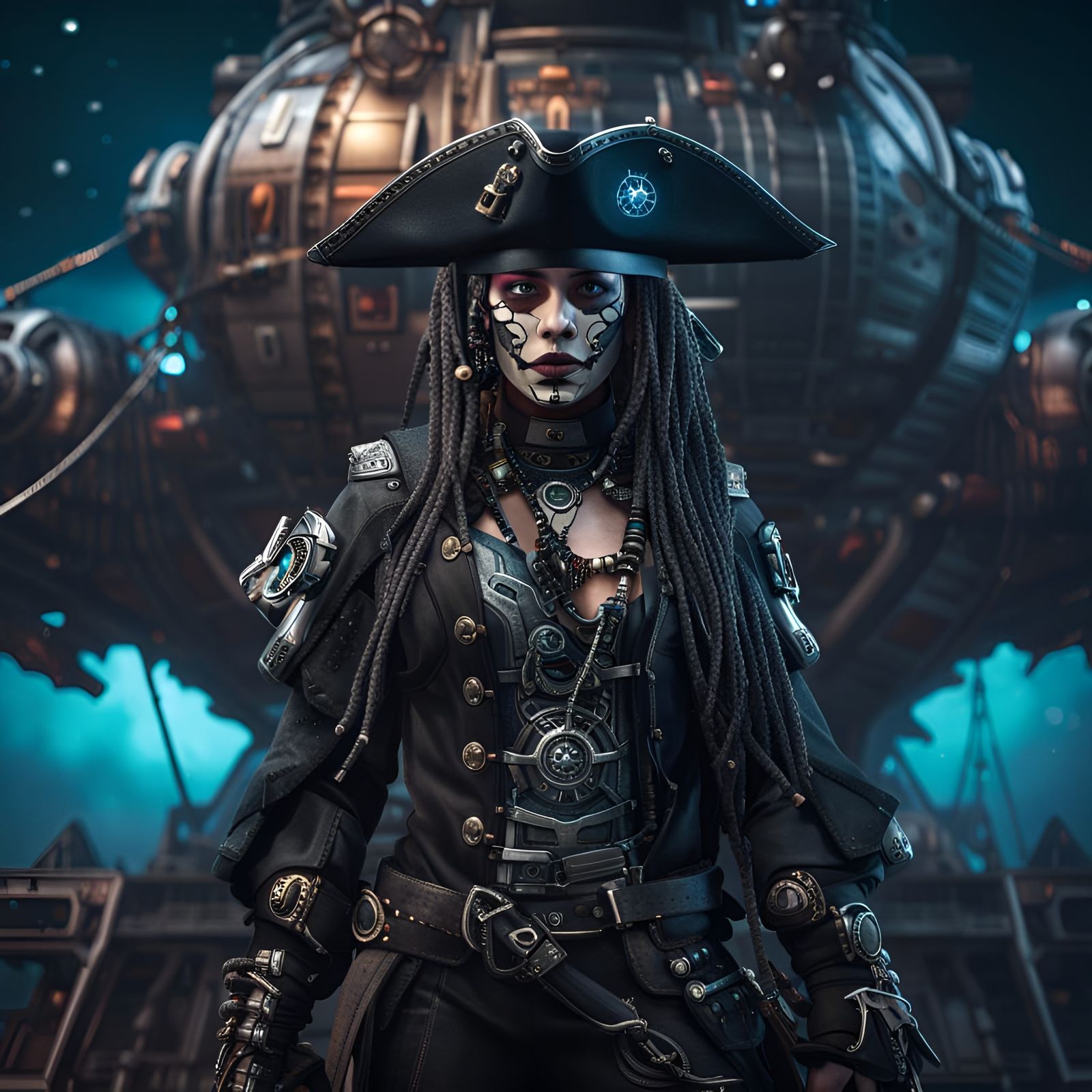 Cyberpunk Pirate Cyborg in Galactic Outer Space