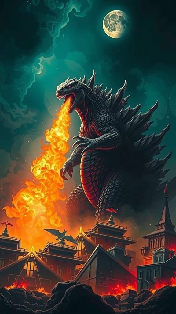 Godzilla's Fiery Rampage Through a Trembling City