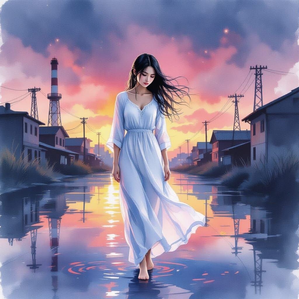 Ethereal Vietnamese Woman in Asian Watercolor