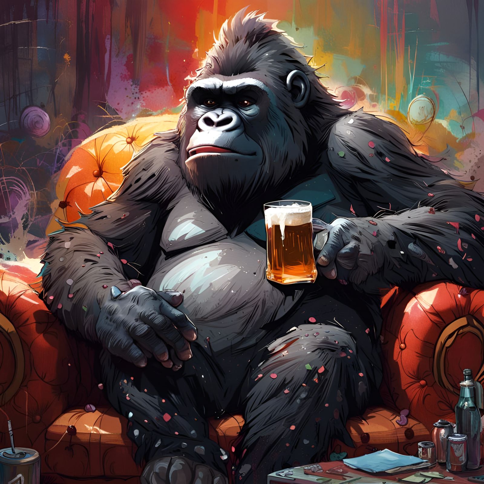 Chubby Gorilla with Beer: Pixar-Style Portrait