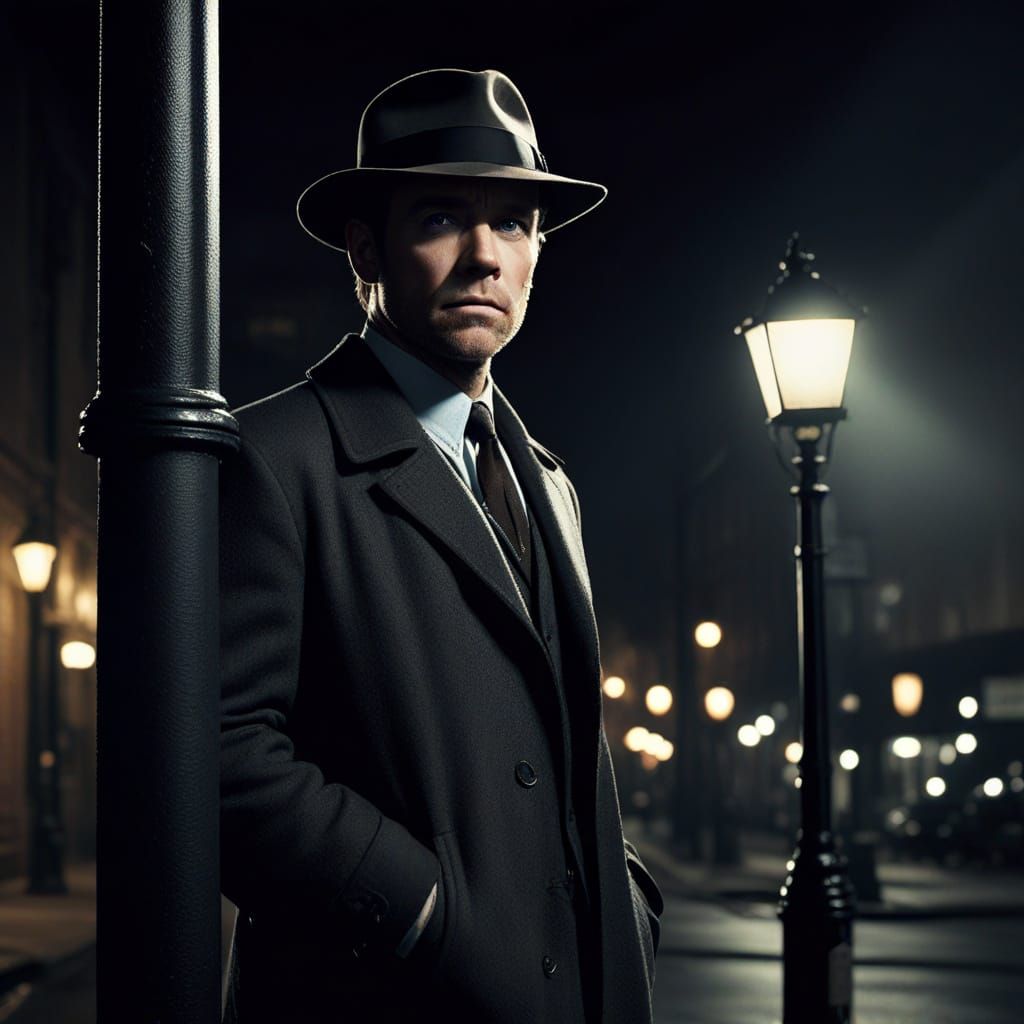 Private Detective in Film Noir Style at Night