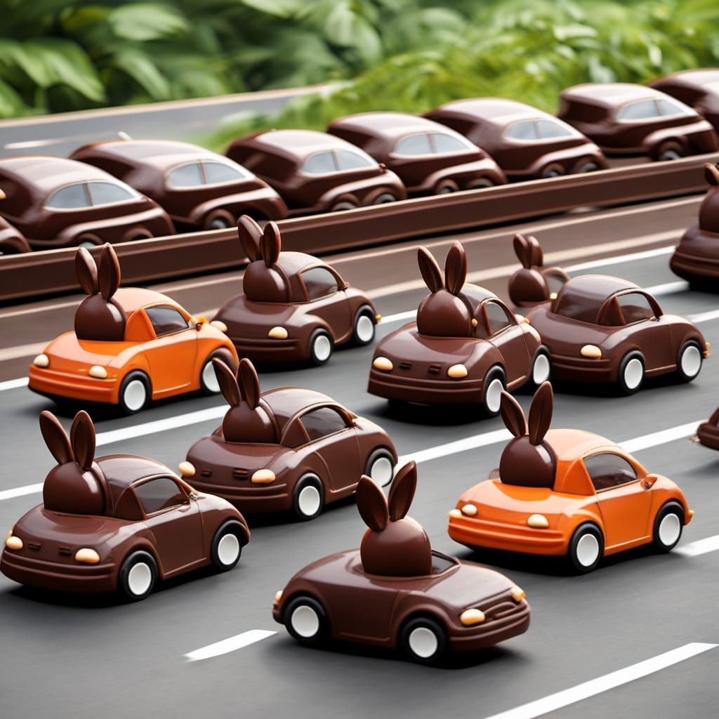 Chocolate Bunny Driving a Chocolate Car