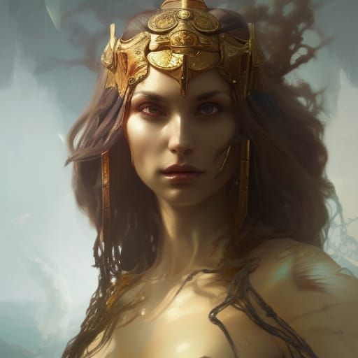 Atlantean Priestess Portrait in Art Nouveau Style