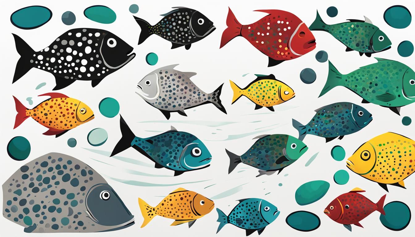 Cartoon Typography Fish in Abstract Sea