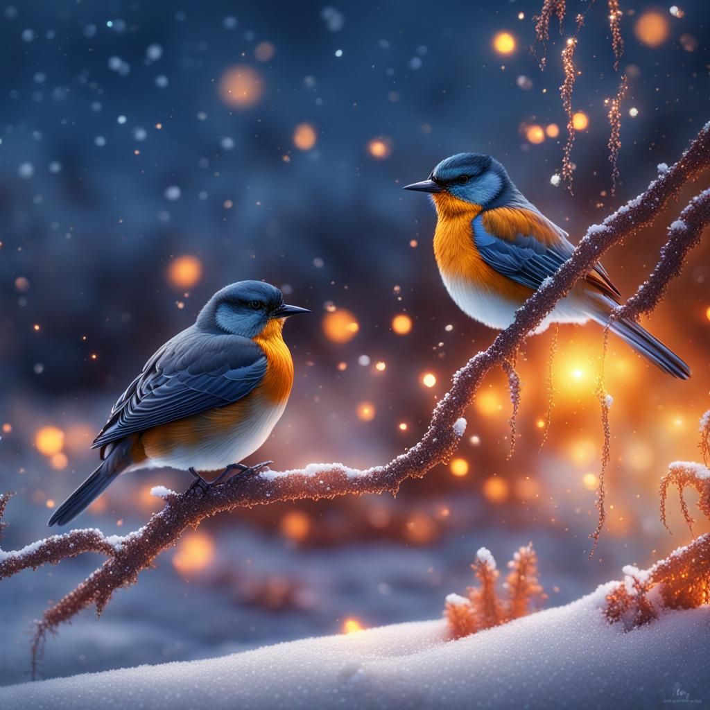 Vibrant Snowscape with Birds in Photorealistic CGI