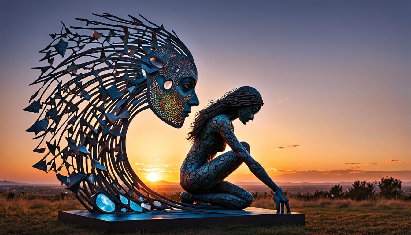 Surreal Bio Art Sculpture with Glowing Mythical Creatures an...