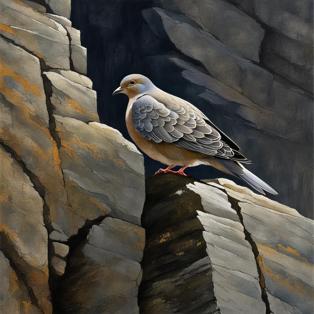 Mourning Dove in Stone Cliff-Face, Anime Style