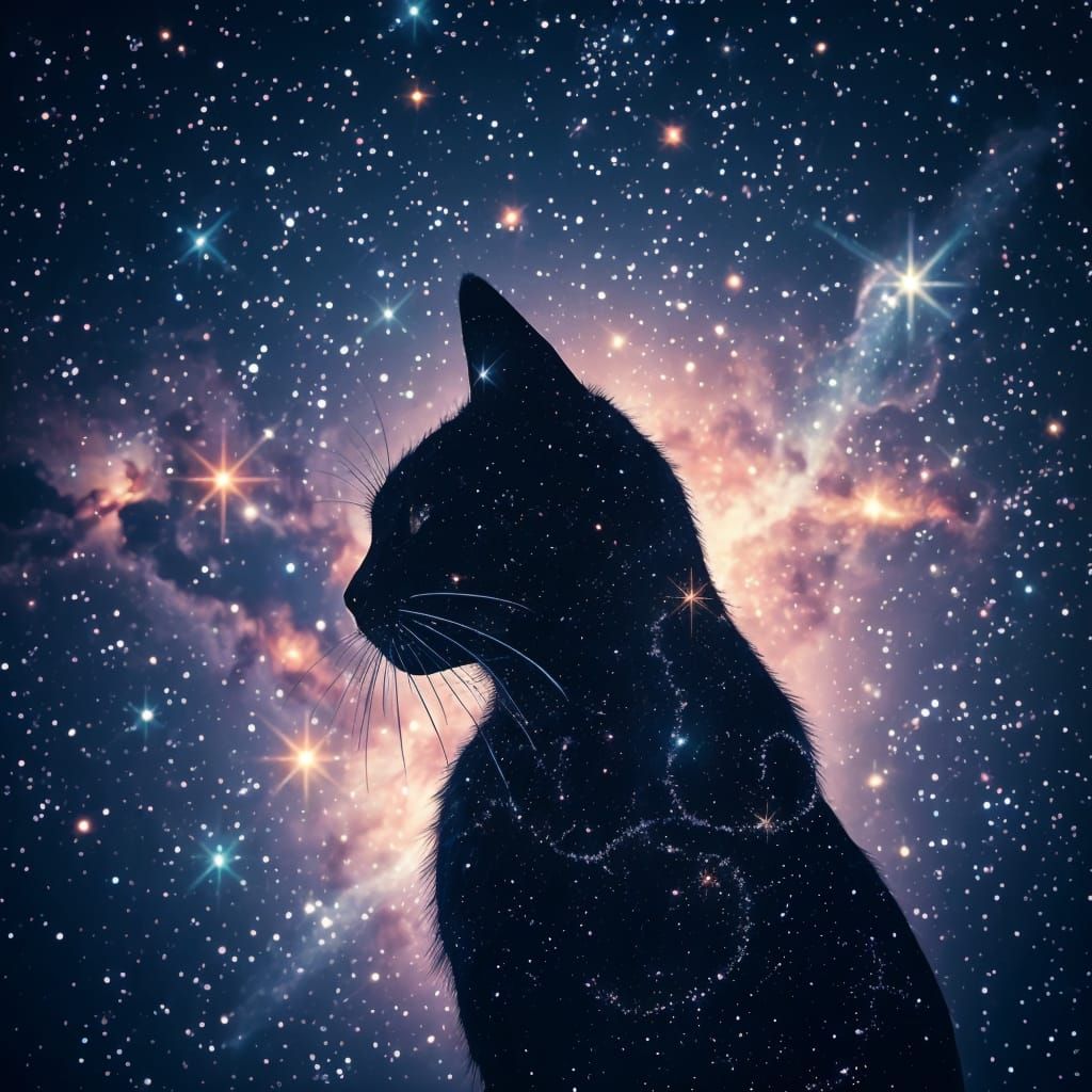 Galaxy Feline in Cosmic Scene