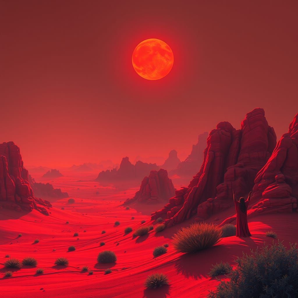Red Desert Sunset: Art Nouveau Surreal Landscape