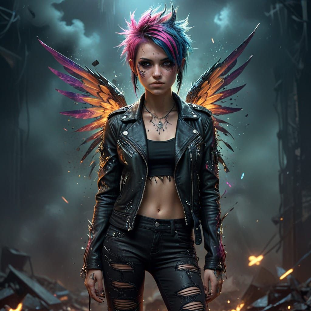 Punk Fairy with Leather Jacket in Digital Art
