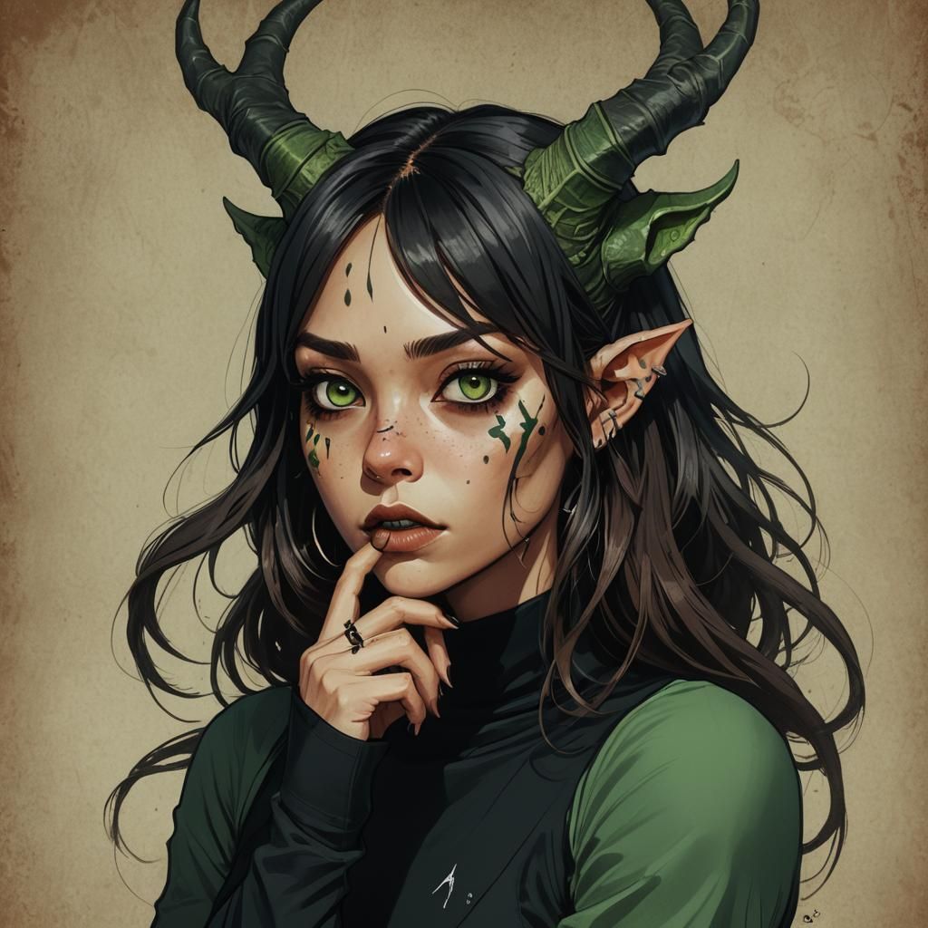 Cryptid Girl with Sewn Mouth: Fantasy Concept Art