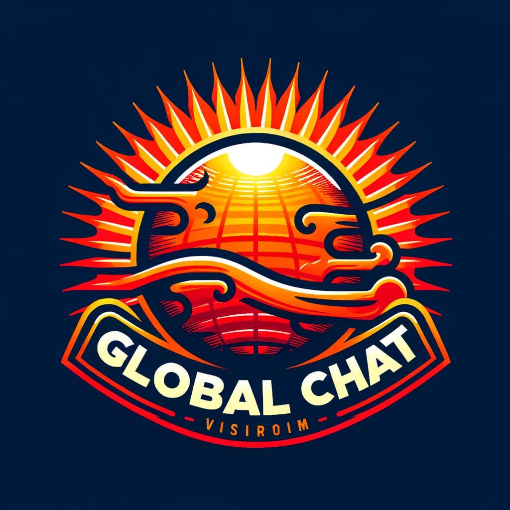 Global Chat Vector Logo with Exploding Sunset