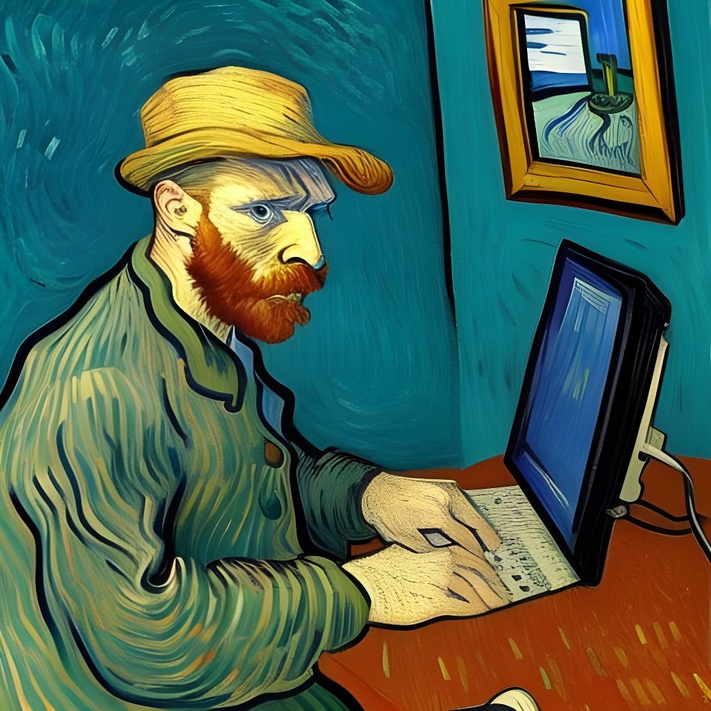 Van Gogh Using a Desktop Computer