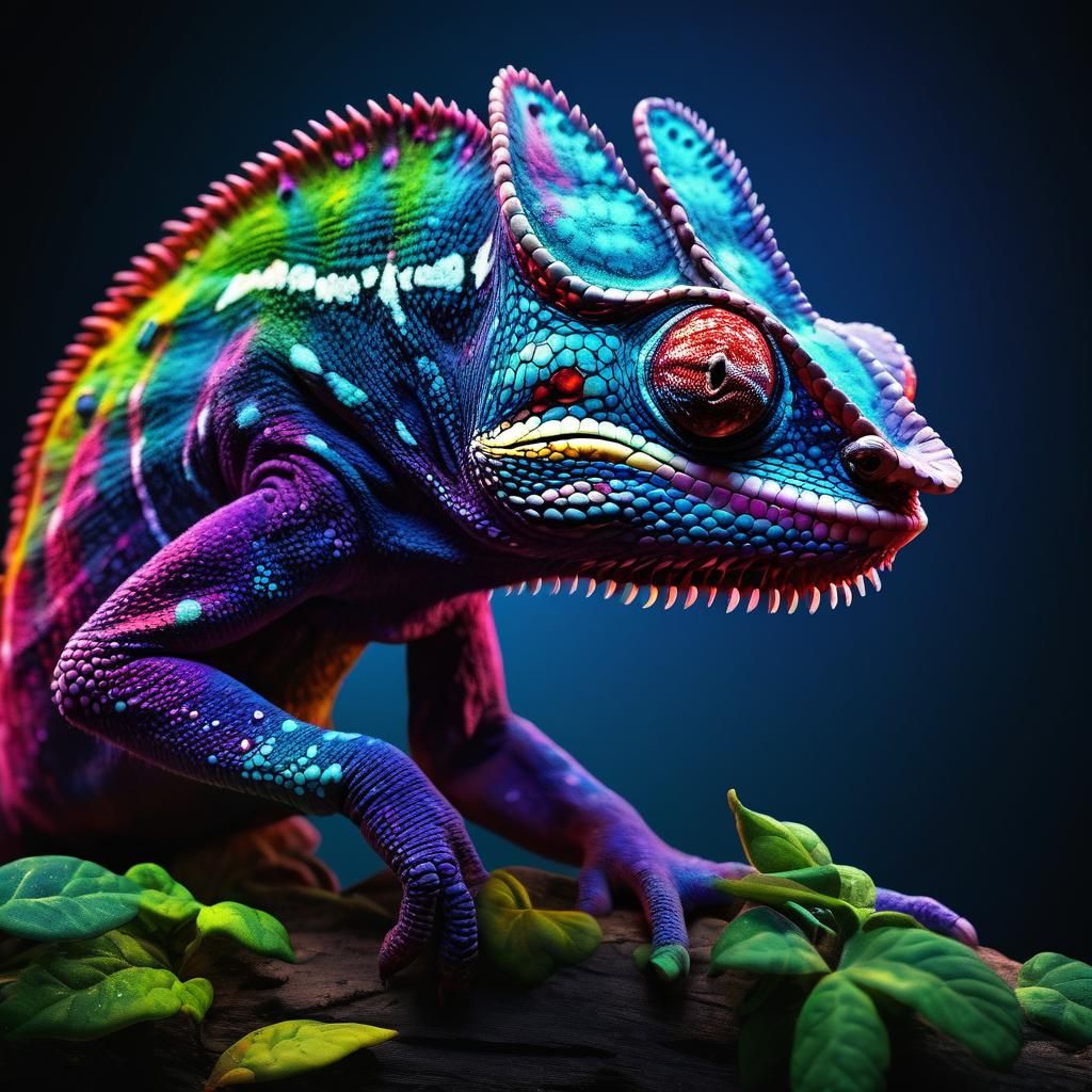 Hyperrealistic Chameleon with Neon Luminescence