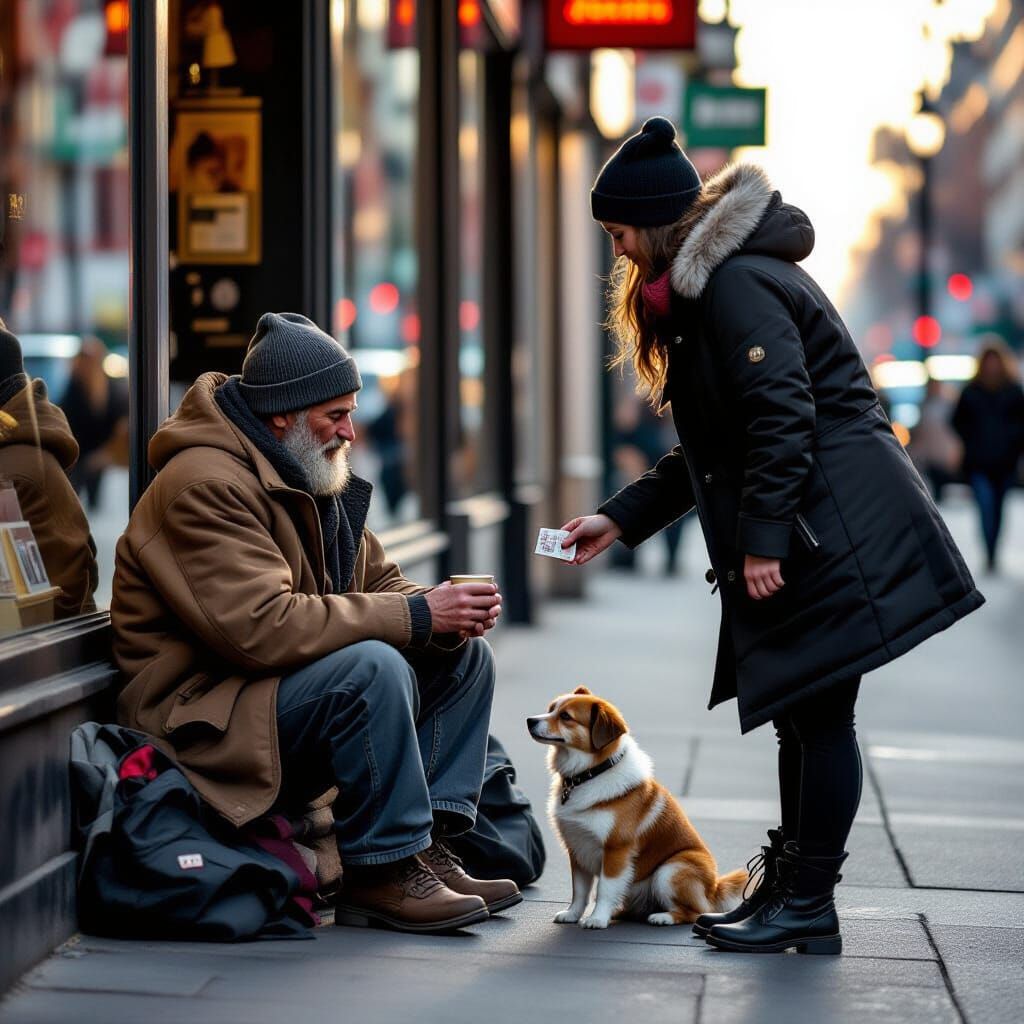 Kindness on City Street: Man and Dog Receive Aid