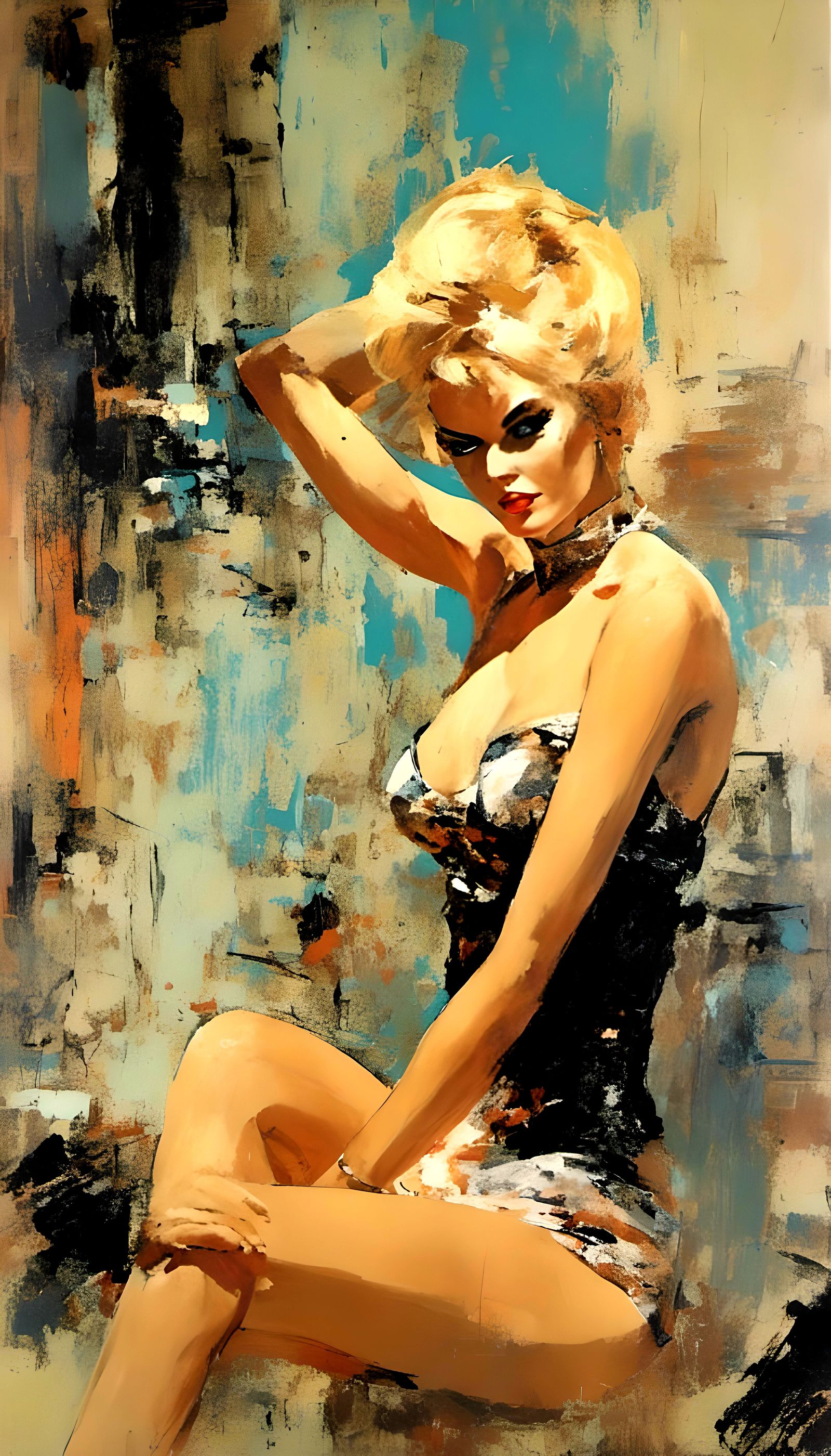 Brutalist Impressionist Painting of a Blonde Woman