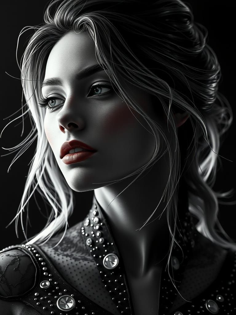 Monochrome Portrait in Dotwork Style