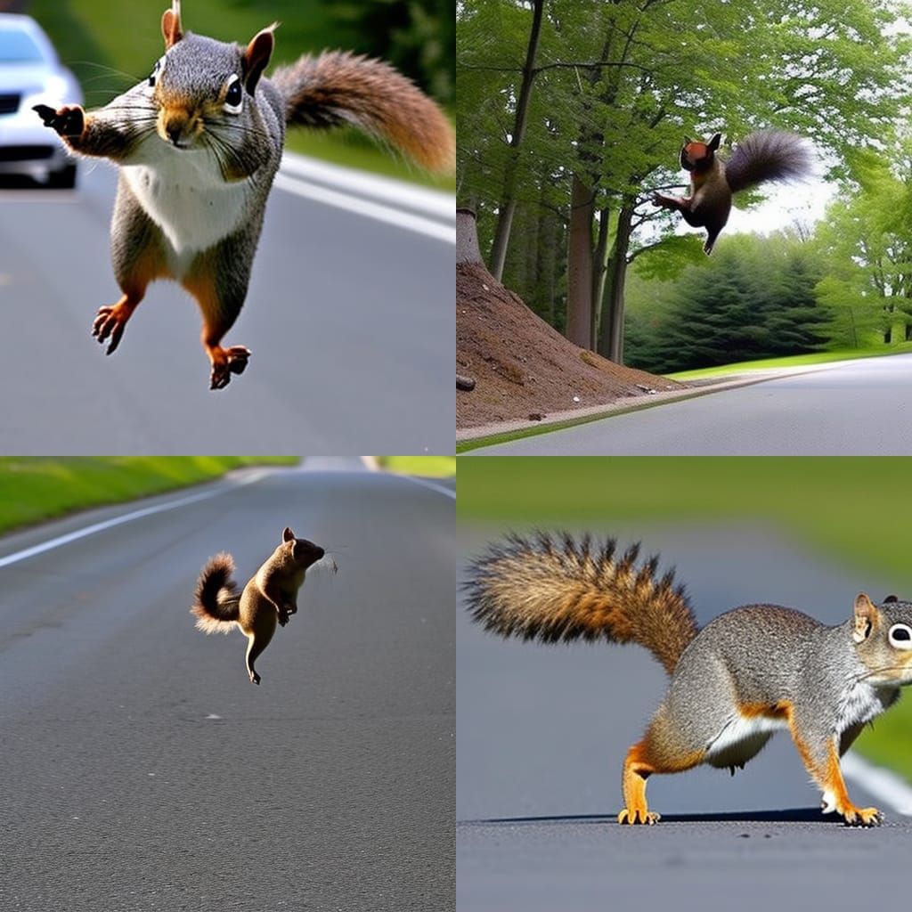 Agile Squirrel Backflip Avoids Car