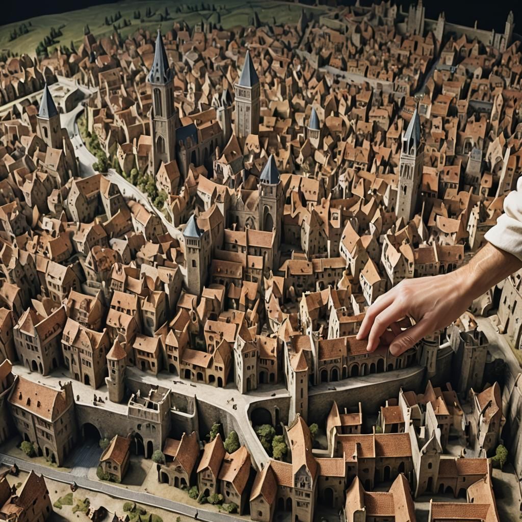 Hand Over Medieval City Model: Photorealism