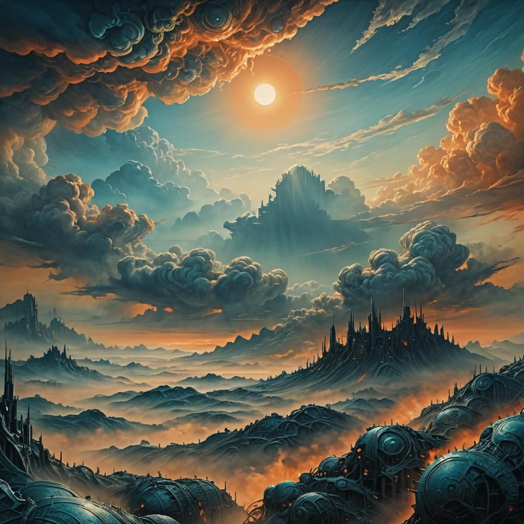 Hazy Sun in Clouds: Surreal Matte Painting