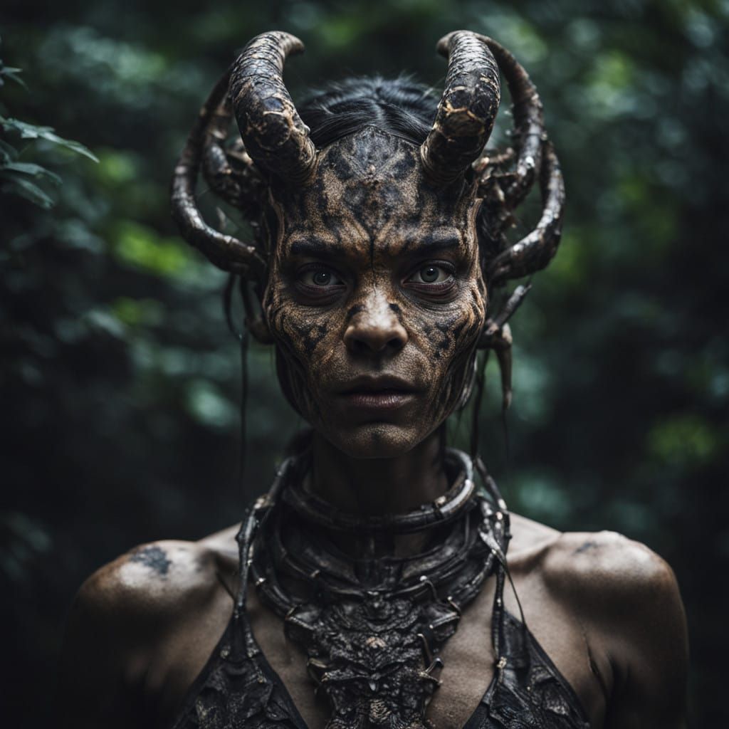 Mysterious Female Predator Stares Intensely in Close-Up Port...